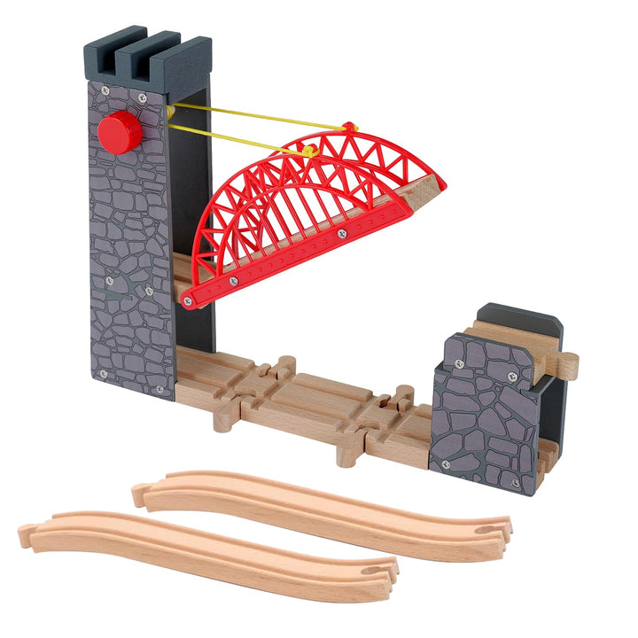 Hebebrücke für Holzeisenbahn, kompatibel mit Allen gängigen Holzeisenbahn-Systemen, Holzschienen-Zub