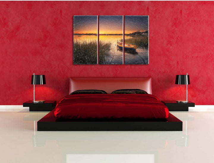 Pixxprint Segelschiffe an der Küste / 3-Teilig/Gesamtmass 120cm Leinwandbild bespannt auf Holzrahmen