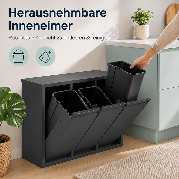 Relaxdays Mülleimer, 3 Fächer, 3x10 l, anthrazit, Anthrazit