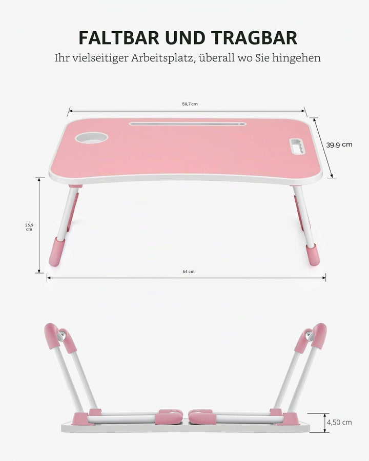 Faltbarer Laptoptisch, tragbarer Schossschreibtisch, Betttisch, Laptopständer mit Getränkehalter & T