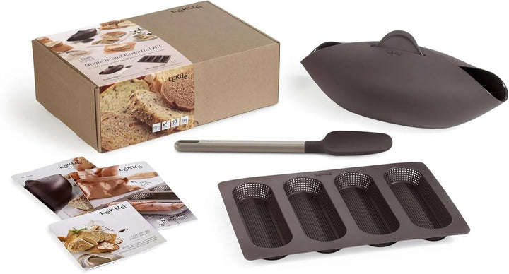 Lékué-Brotbackset, Silikon, braun, 30 x 25 x 15 cm (3000085SURM017) Set Brotbackschale + Löffel + Ba