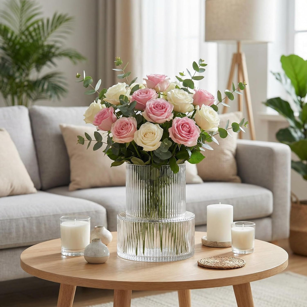 Geriffelte Glasvase von YANWE1, Blumenvase, geriffelte durchsichtige Vasen für Blumen, Moderne Vasen