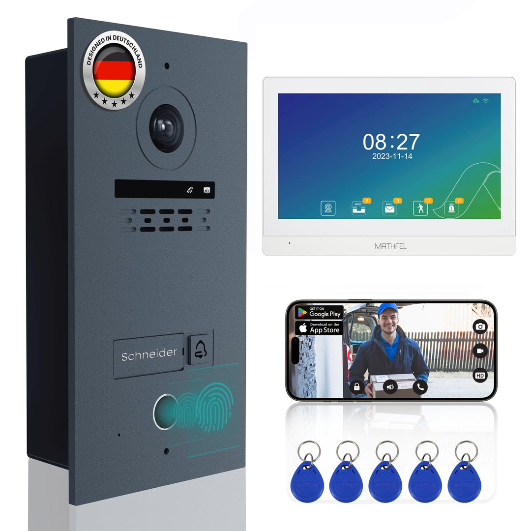 MATHFEL 2-Draht Video Türsprechanlage Einfamilienhaus – Full HD 170° Kamera mit WLAN – 1×10-Zoll Tou