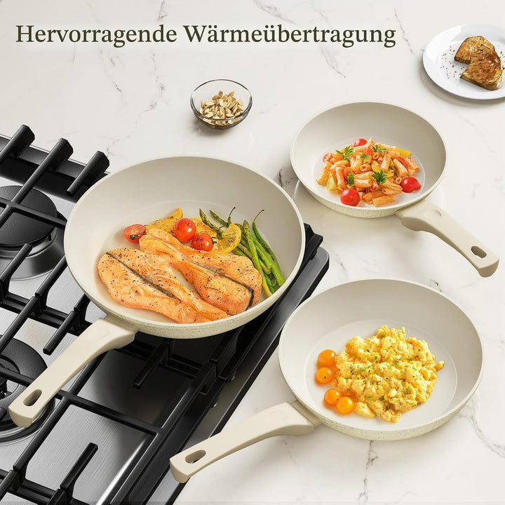 Innerwell 3-teiligs Antihaft Pfannenset mit Deckel 20+24+28 cm, Induktion Pfanne Keramik Antihaftbes