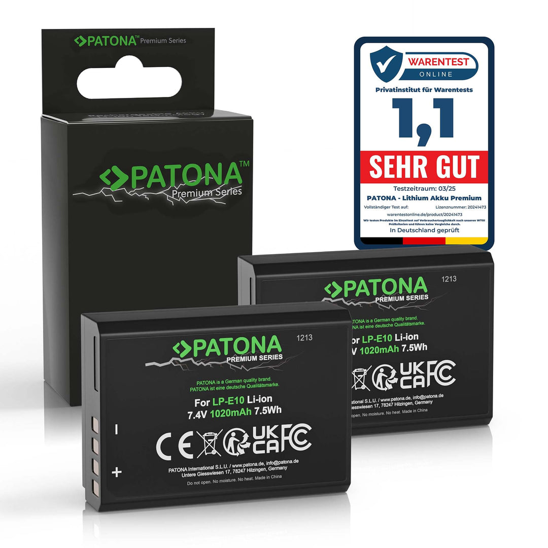 PATONA 2X Premium Akku LP-E10 1020mAh Ersatz für Canon LPE10 LP E10 | Kompatibel mit EOS 1100D 1200D