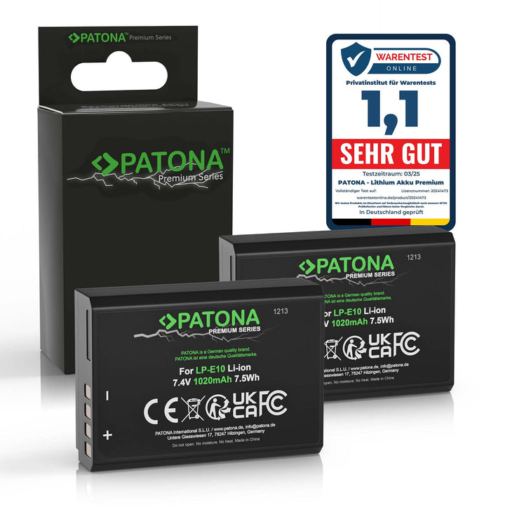 PATONA 2X Premium Akku LP-E10 1020mAh Ersatz für Canon LPE10 LP E10 | Kompatibel mit EOS 1100D 1200D