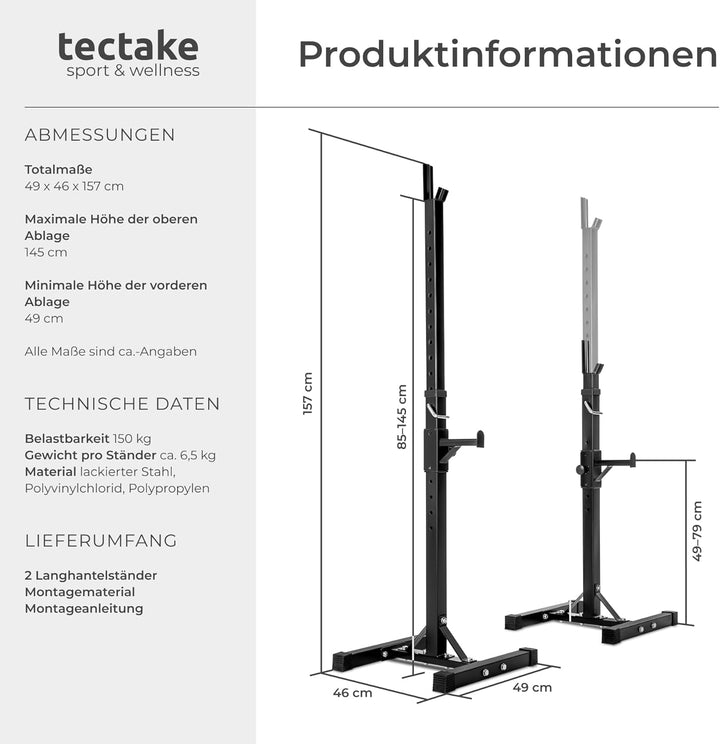 TecTake Hantelablage für Langhantel Langhantelständer | 12-Fach höhenverstellbar | max. Belastung ca