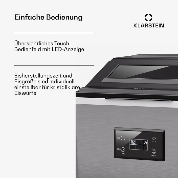 Klarstein FrostMaster Eiswürfelmaschine - 40 kg/Tag, 34 Eiswürfel in 15 Min, Edelstahl, LED-Bedienfe