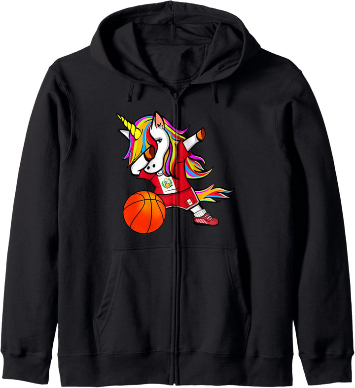 Dabbing Unicorn Einhorn Peru Basketball - Peruanische Flagge Kapuzenjacke