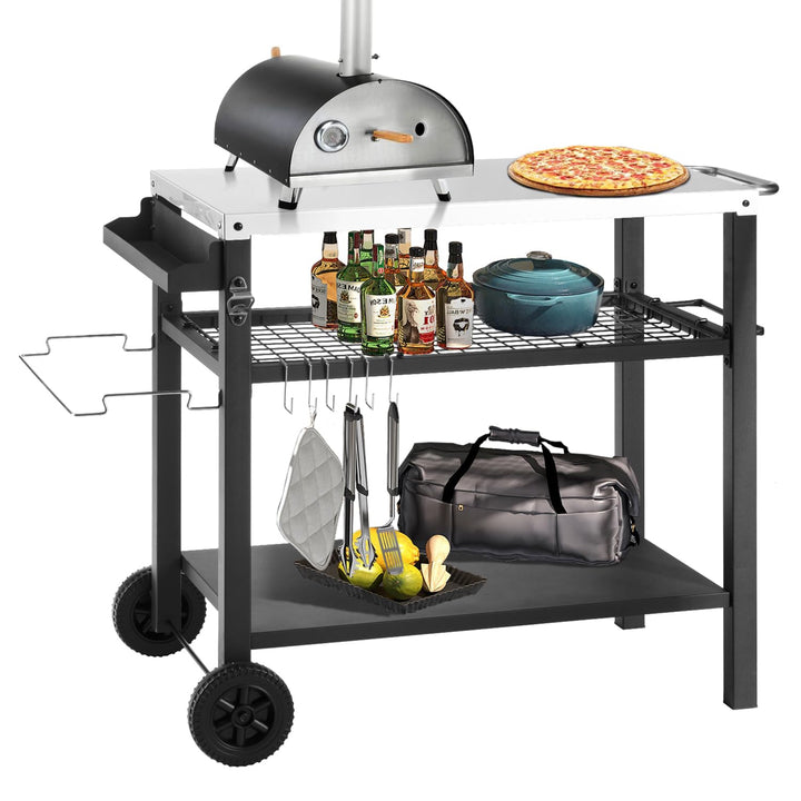 Kendane Grillwagen Edelstahl Grilltisch Outdoor Wetterfest Grill Beistelltisch Garten