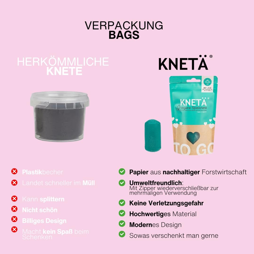 KNETÄ NEU Vegane Spielknete (Bag Sets) I Kleinkinderknete ab 1 Jahr (4er Set XL) Knet Set I Ungiftig