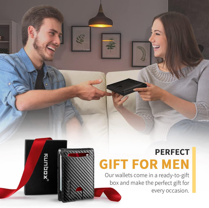RUNBOX Top Layer Echtes Rindsleder Geldbörse für Herren Slim Mens Wallet-Money Clip RFID Wallet-Gift