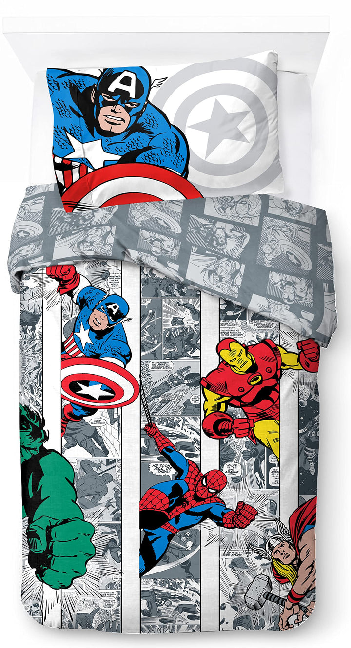 Jay Franco Marvel Comics Comic Cool 100% Baumwolle Kinderbettwäsche-Set 135x200 cm Einzelbettgrösse