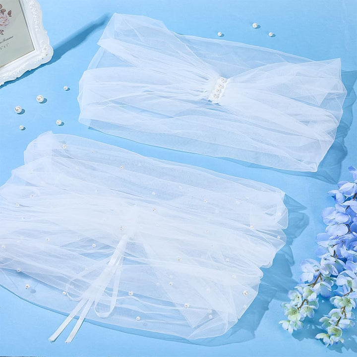 WEBEEDY 2 Stile 98cm Weisse Tüll Brautschals Umhänge Für Hochzeiten Perlen Hochzeitsumhänge Abnehmba