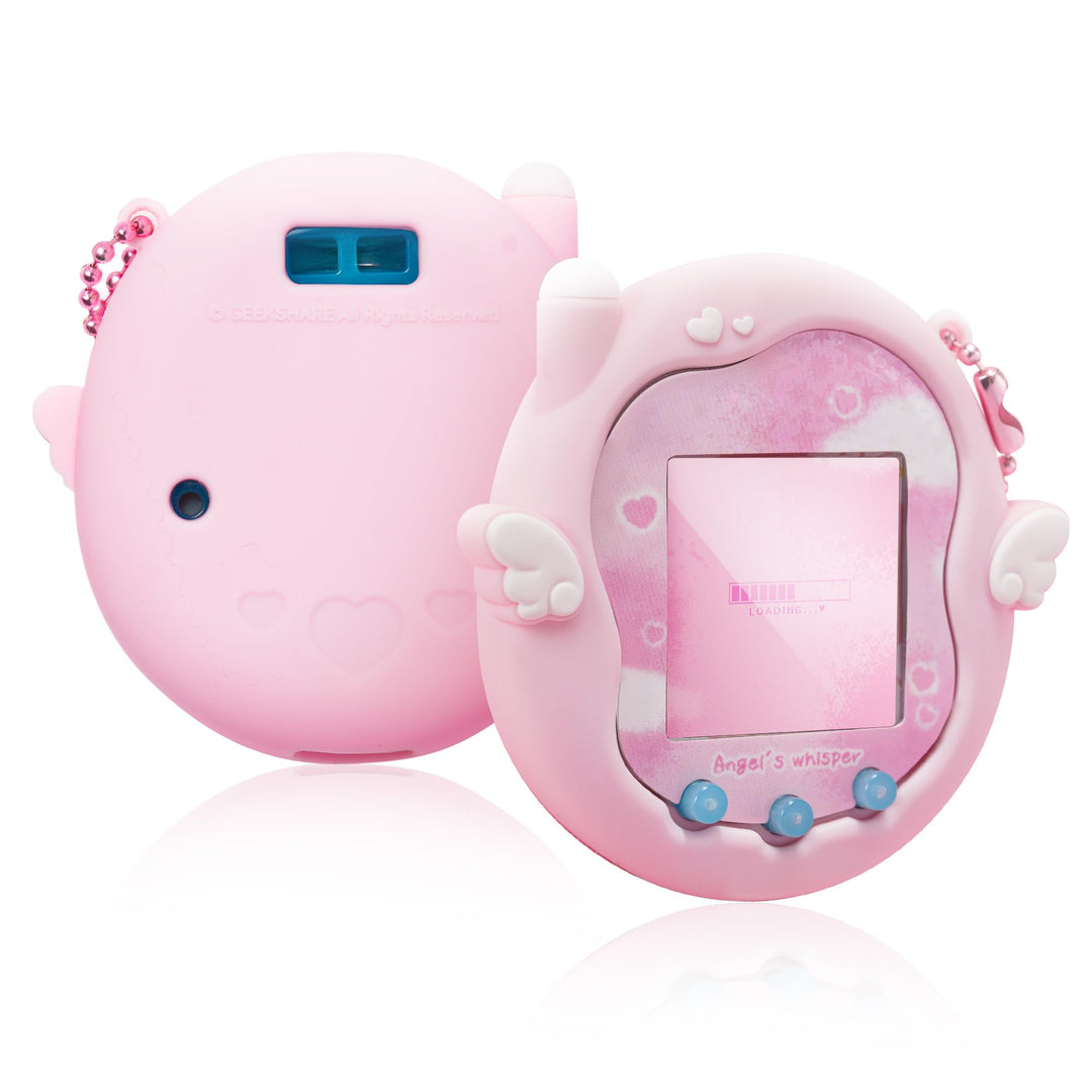 Kuitmor Süsses Engel-Flüstern Silikonhülle für Tamagotchi Uni, Ganzkörperschutz-Hülle mit Deko-Stick