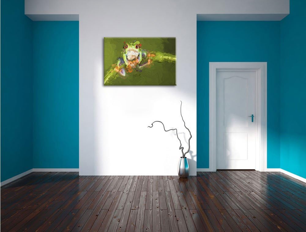 Pixxprint Baum-Frosch auf Bambus Kunst Pinsel Effekt, Format: 100x70 auf Leinwand, XXL riesige Bilde