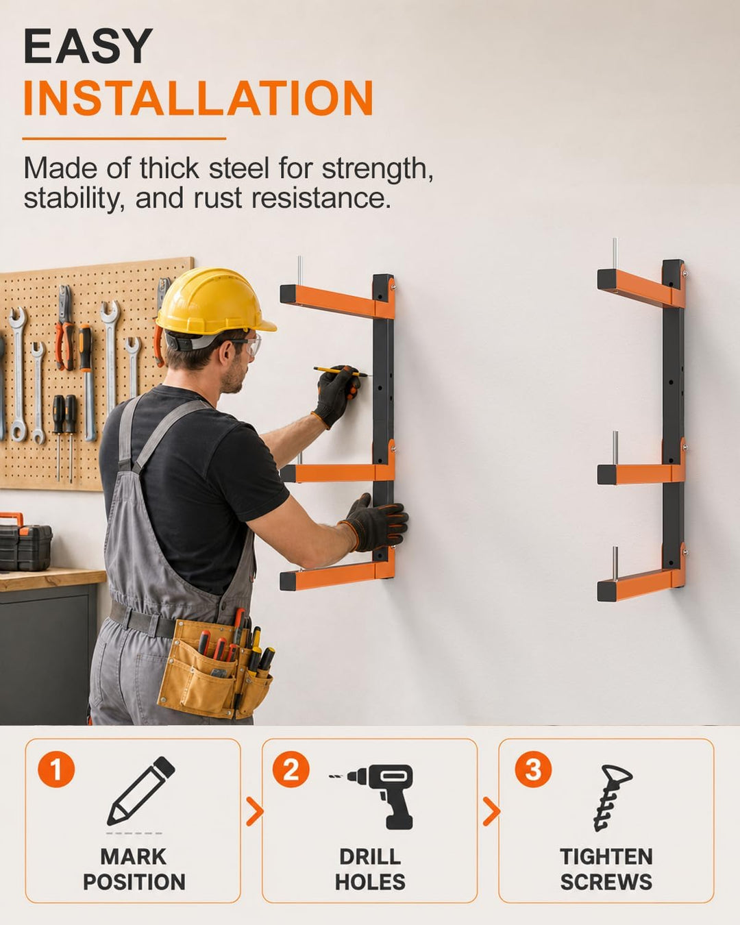 Acools Holzregal, Überkopf-Garagenregal, robustes Holzregal, Wandhalterung, 2 Stück, stabiles Garage