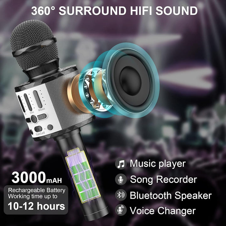 Karaoke Mikrofon, LED Drahtloses Bluetooth zum Singen mit Lautsprecher, Spielzeug Kinder, Heim KTV M