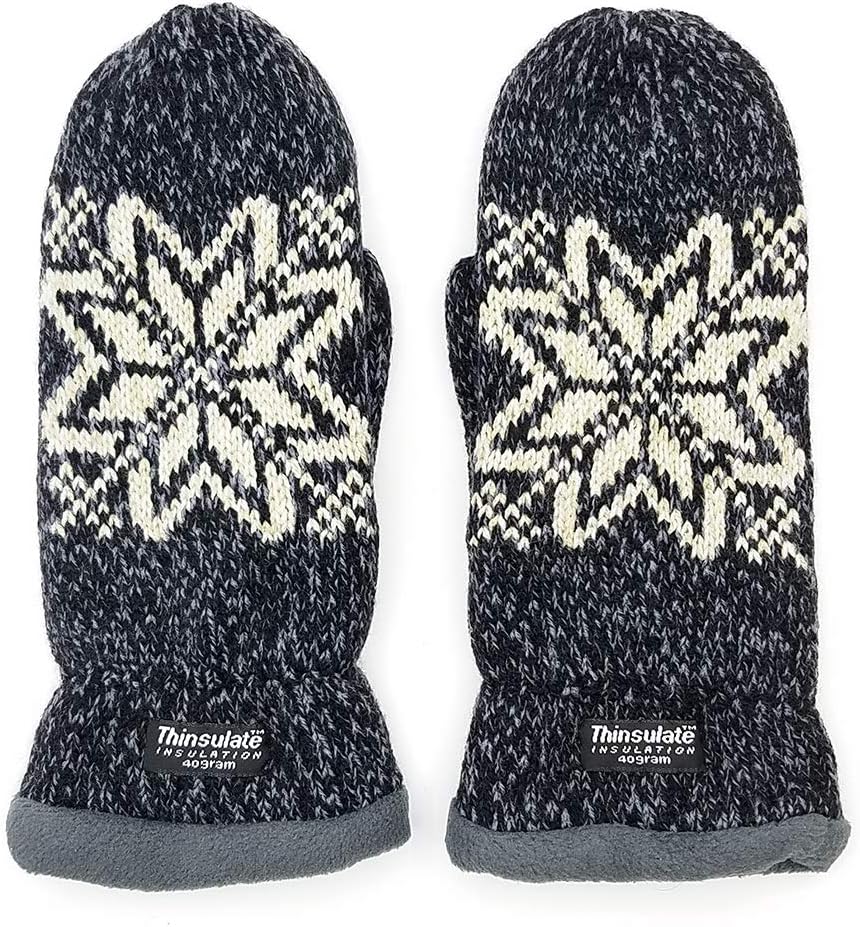 BRUCERIVER Damen Schneeflocke Strickhandschuhe mit warmem Thinsulate Fleece Futter Schwarz, Blau, Gr