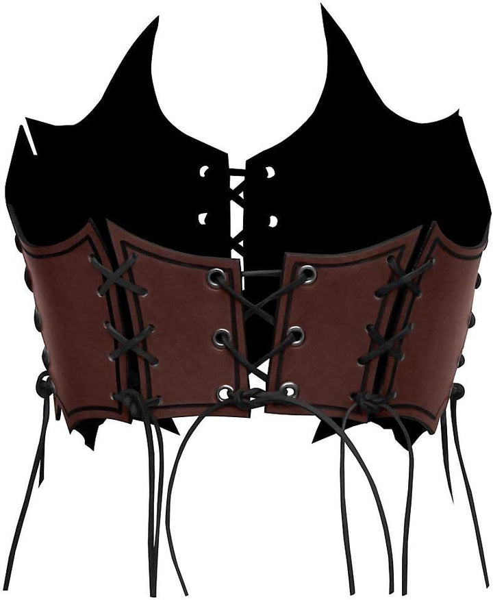 Andracor - Fantasy Brustplatte aus Leder für Frauen – Geflammtes Bustier aus Rüstleder mit Schnürung
