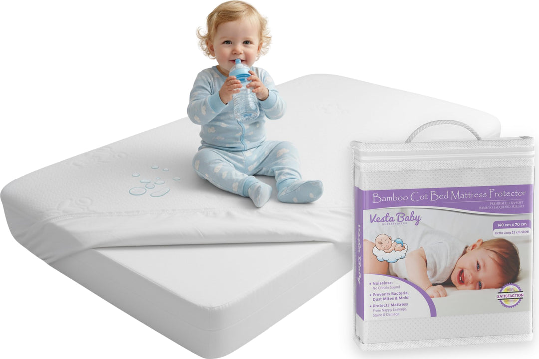 Vesta Baby Premium Kinderbett Matratzenschutz 140 x 70 cm - Geräuschlos Wasserdichte Padabdeckung Sp