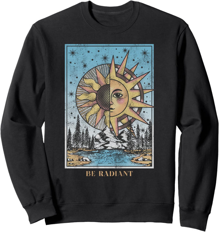 Trendy Be Radiant Sun Stars Mountain Tarot Card Sweatshirt