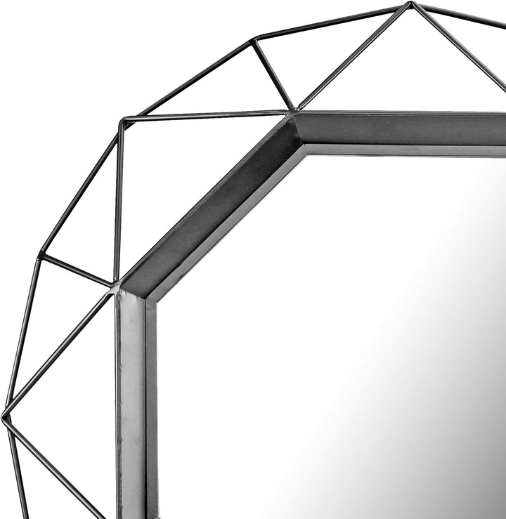 Stonebriar Decorative 28" Geometric Metal Frame Hanging Wall Mirror with Mounting Brackets, Black Sc