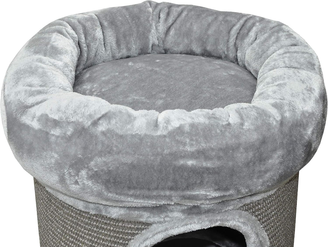 nanook Katzen Kratztonne Kratzbaum grau - 100 x 40 cm - standfest - mit Katzenbett, Plüschrand und K
