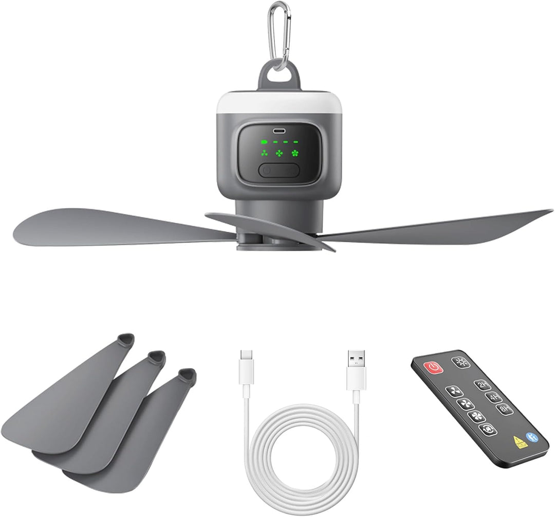 VVU&CCO Kabelloser Outdoor Deckenventilator mit Fernbedienung, 12000mAh Akku Deckenventilator mit Li