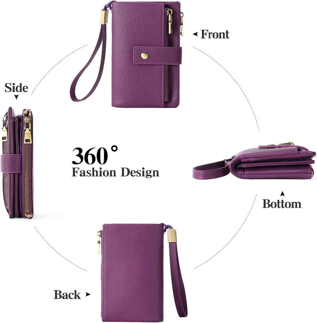 SENDEFN Geldbörsen für Damen Mittelgrosse, Dreifach Faltbare Portemonnaie Damen aus Leder, RFID-bloc