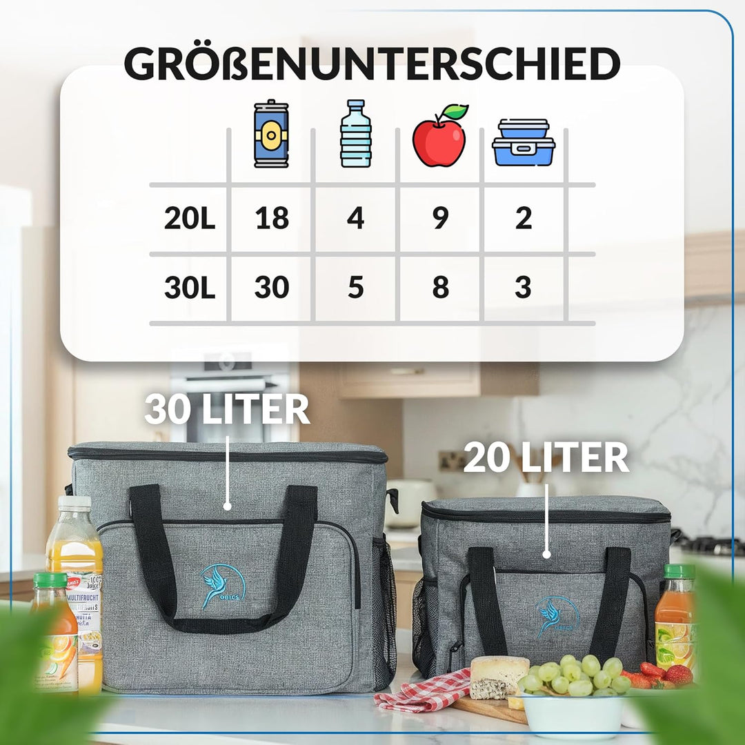 Obics Kühltasche klein 20L & Gross 30L, Kühlbox faltbar mit Flaschenöffner Lunchtasche Herren - lang