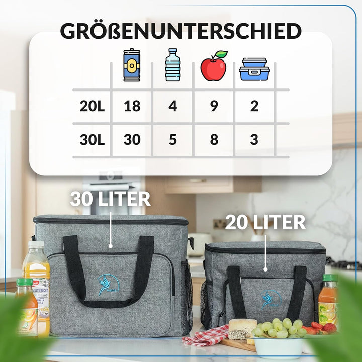 Obics Kühltasche klein 20L & Gross 30L, Kühlbox faltbar mit Flaschenöffner Lunchtasche Herren - lang