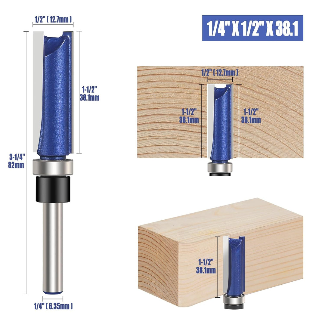 4 Stück Bündigfräse Flush Trim Router Bit 6,35mm Schaft Holzbearbeitung Fräser Oberfräse Zubehör, Fr
