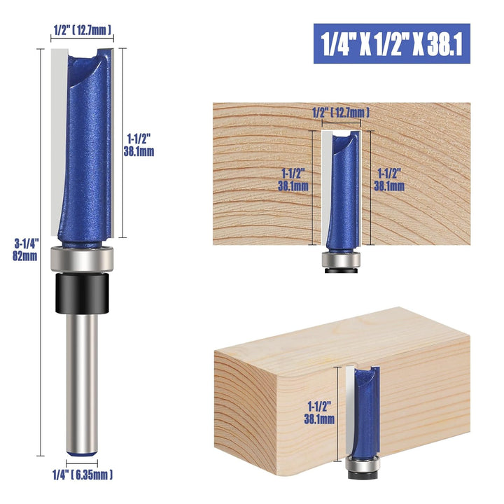 4 Stück Bündigfräse Flush Trim Router Bit 6,35mm Schaft Holzbearbeitung Fräser Oberfräse Zubehör, Fr