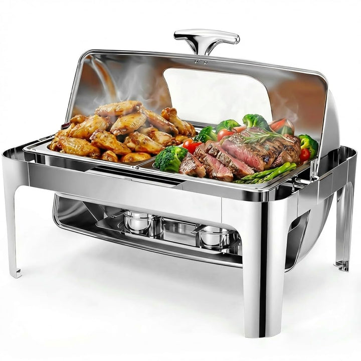 Garvee Chafing Dish Edelstahl Speisewärmer mit Roll-Top Deckel, 1/1 GN Behälter Buffetwärmer Set für