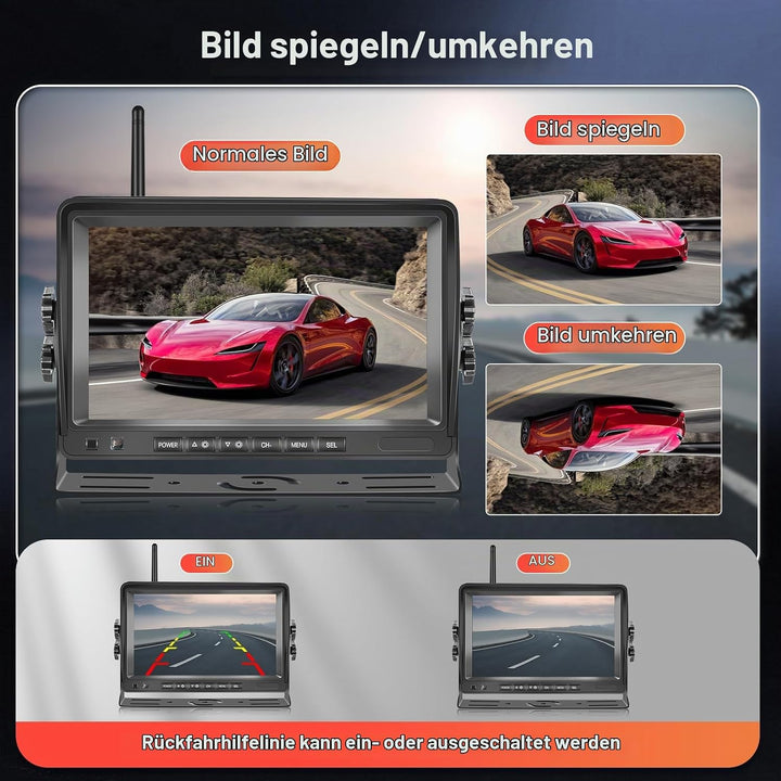 Rückwärtskamera KIT, Hodozzy Digitale Kabellos Rückfahrkamera 7 Zoll IPS Bildschirm Monitor Set AHD