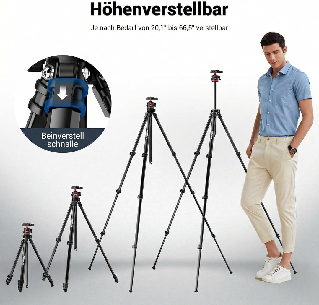 NEEWER Basics 169cm Reisestativ für Kamera, leichtes DSLR Stativ mit Kugelkopf, Arca Typ Schnellwech
