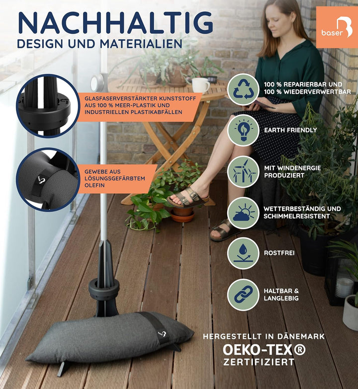Balkon-Sonnenschirmständer von Baser mit befüllbaren Sandsäcken als Gewichte (20 bis 50 kg), für Sch