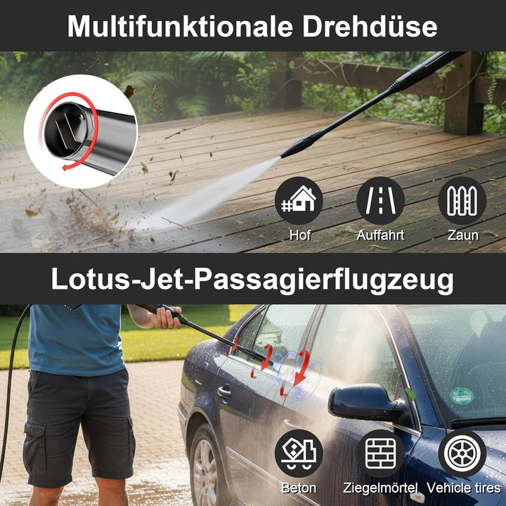 LANCHEZ Hochdruckreiniger 145 bar max Druck, Fördermenge 420 l/h, Inkl. Schlauchtrommel, 4 Schnellan