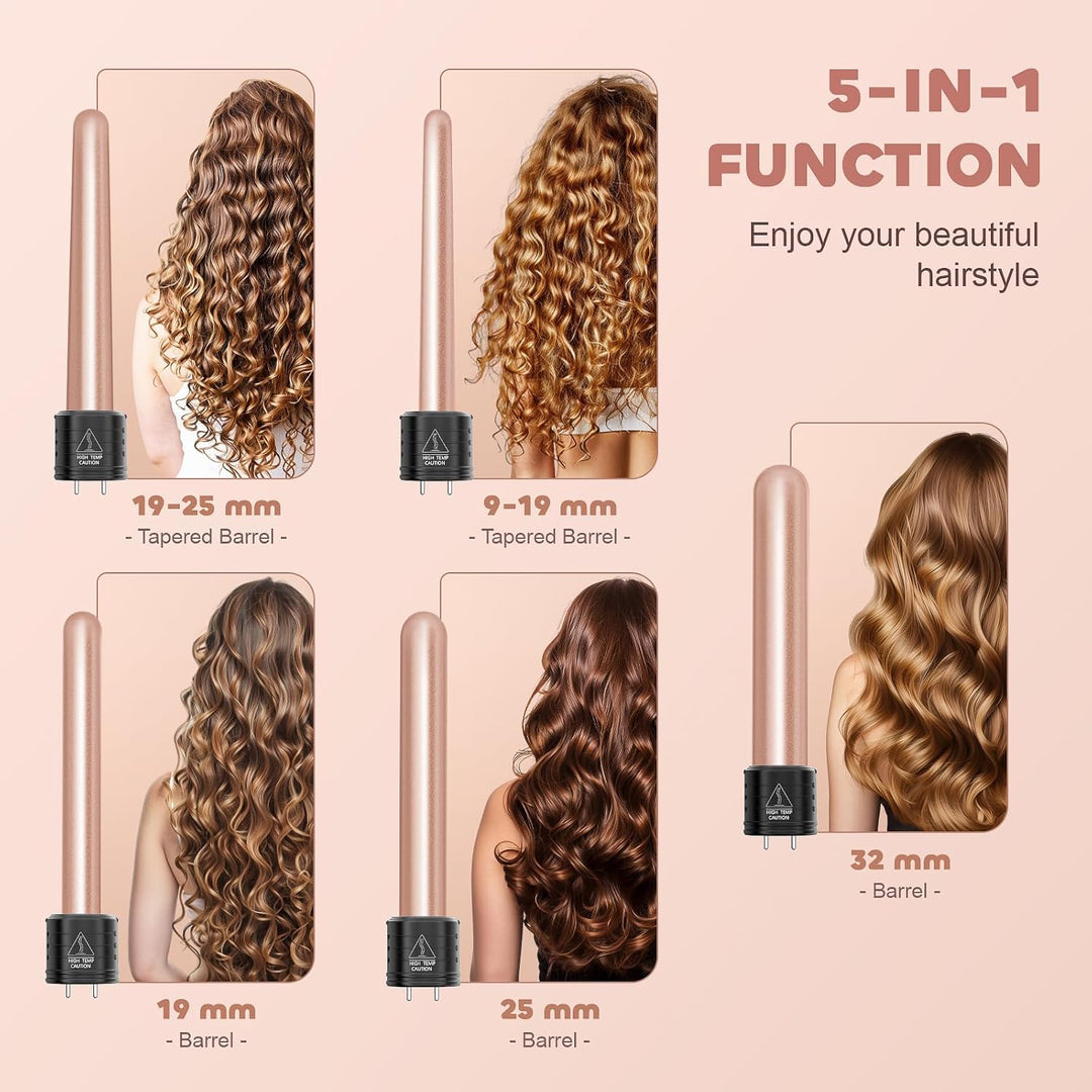 NWOUIIAY Lockenstab 5 in 1 LCD Lockenstab Grosse Locken & Kleine Locken, Lockenstäbe mit Keramikbesc