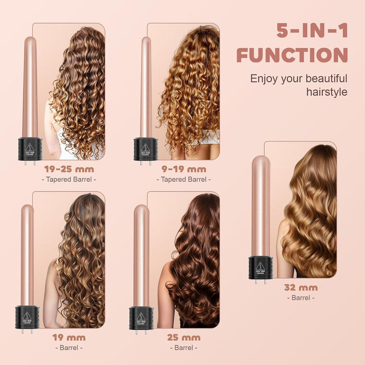 NWOUIIAY Lockenstab 5 in 1 LCD Lockenstab Grosse Locken & Kleine Locken, Lockenstäbe mit Keramikbesc