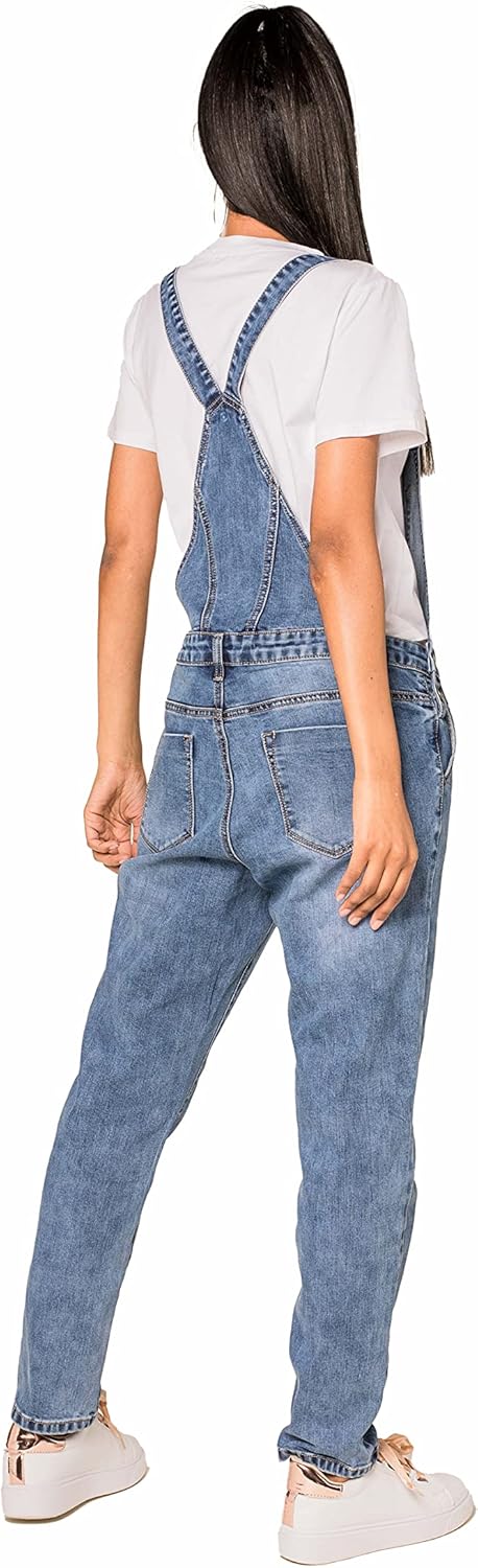 Nina Carter Damen Latzhose Jeans Boyfriend Denim Overall Jumpsuit Used-Look Sommeroverall, Blau (S51