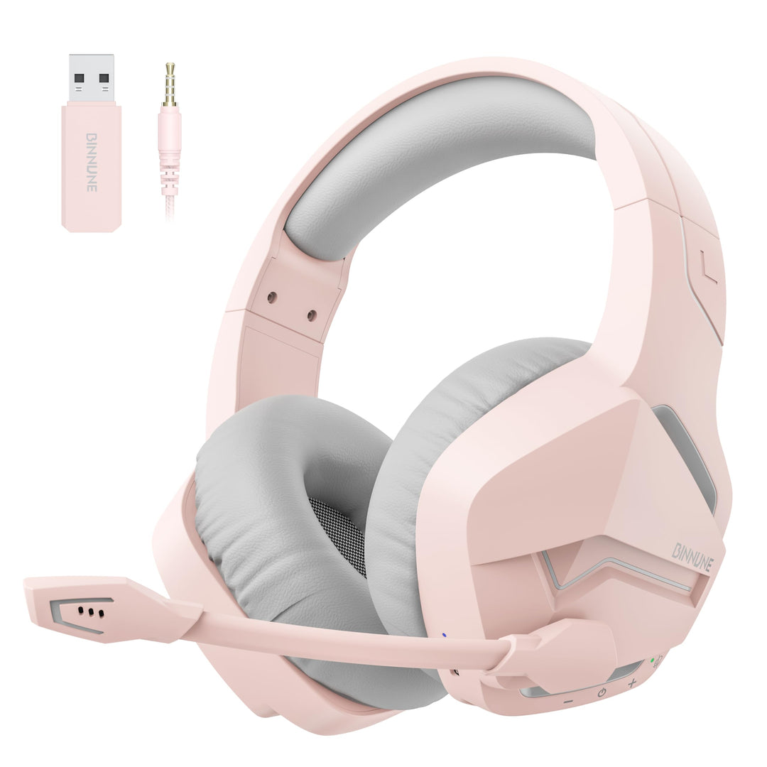 BINNUNE Gaming Headset, Wireless Headset für PS4 PS5 PC PlayStation 4 5, Gaming Kopfhörer mit Mikrof
