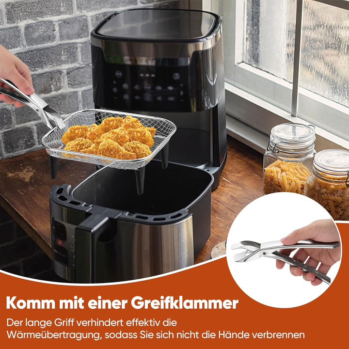 Onader Heissluftfritteuse Zubehör, 3-tlg Edelstahl Eckig Frittierkorb Grillrost für Airfryer, Airfry