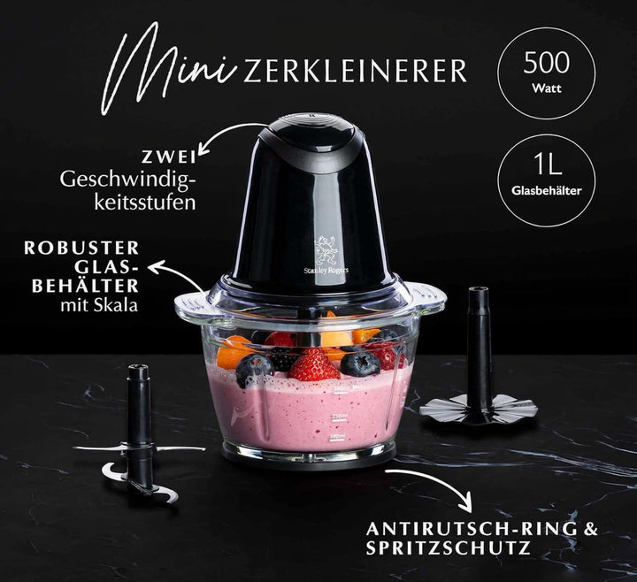 Stanley Rogers Standmixer und Multizerkleinerer, 500W mit 1L Glasbehälter, 4-Klingen-System plus Mix