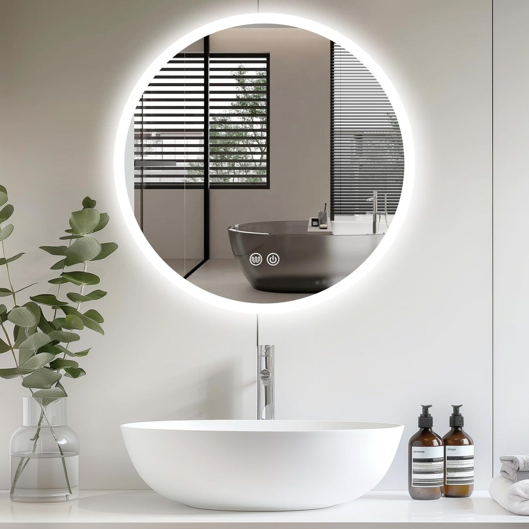 Youyijia Spiegel LED-Badspiegel Rund 70cm Mit Beleuchtung, Touch-Schalter, Dimmbar, 3 Lichtfarben, B