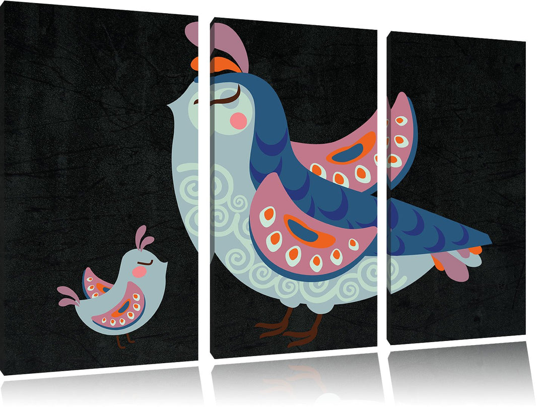 Pixxprint Vogelmutter mit Kind als Leinwandbild/Grösse: 3 Teilig (120x80) cm/Wandbild/Kunstdruck/fer