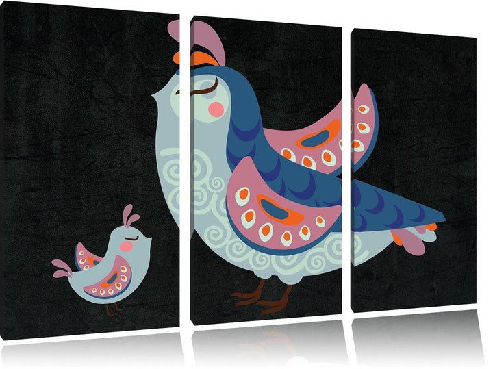 Pixxprint Vogelmutter mit Kind als Leinwandbild/Grösse: 3 Teilig (120x80) cm/Wandbild/Kunstdruck/fer