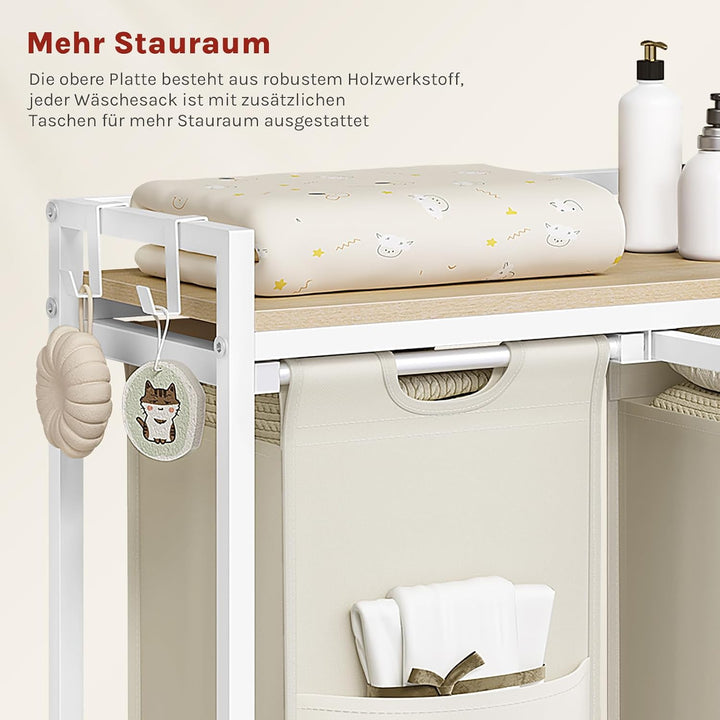 WOLTU Wäschekorb 2 Fächer, jedes 40 L, Wäschesammler mit Ablage Metallrahmen, Oxford-Stoff-Wäschesac