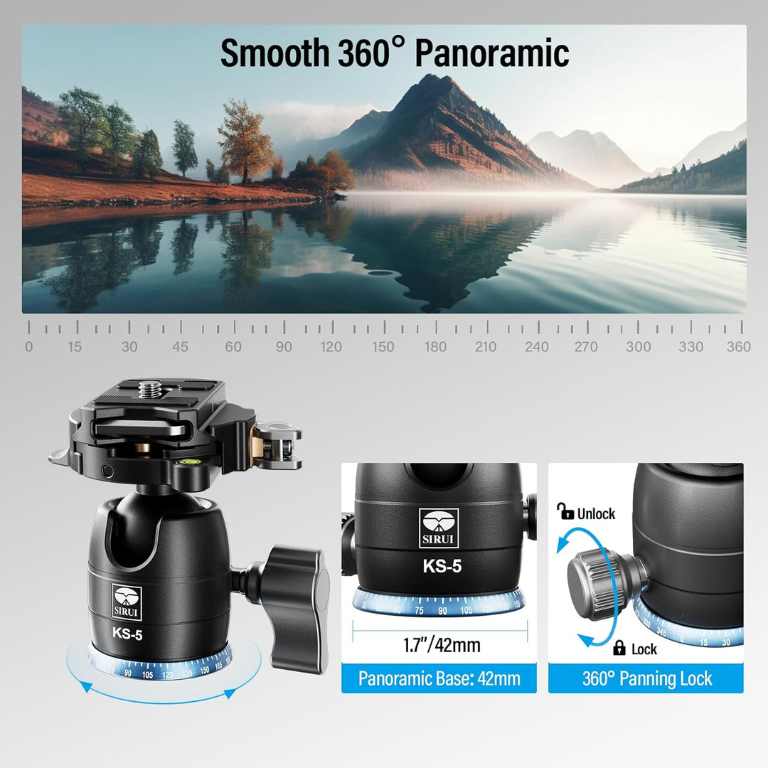 SIRUI KS-5 Kugelkopf Low Profile für Stativ, 29 mm 360° Panorama Aluminium Stativkopf für Kamera, Ca